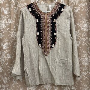 Striped embellished cotton set